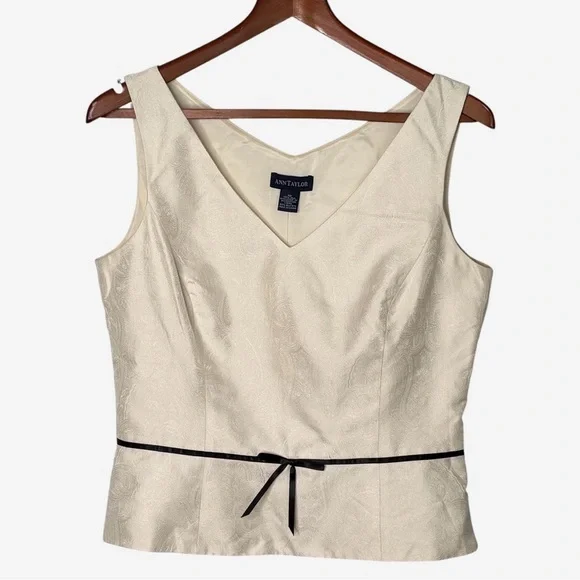 NWT Vintage Ann Taylor Silk Jacquard Top Size 10 Sleeveless Black Ribbon Y2K - Picture 1 of 10